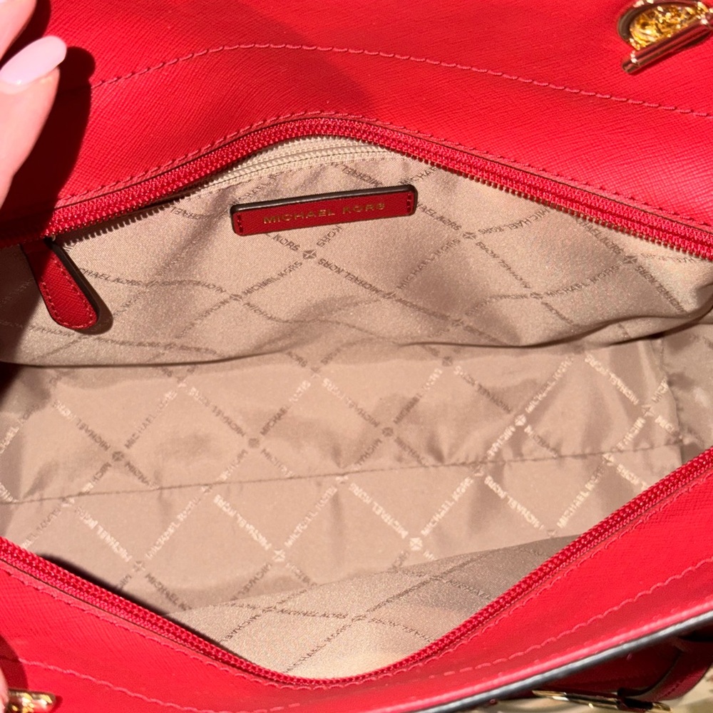 NOT 4 SALE! Michael Kors Jet Set Travel Red Leather Chain Shoulder Bag Large - Picture 11 of 15